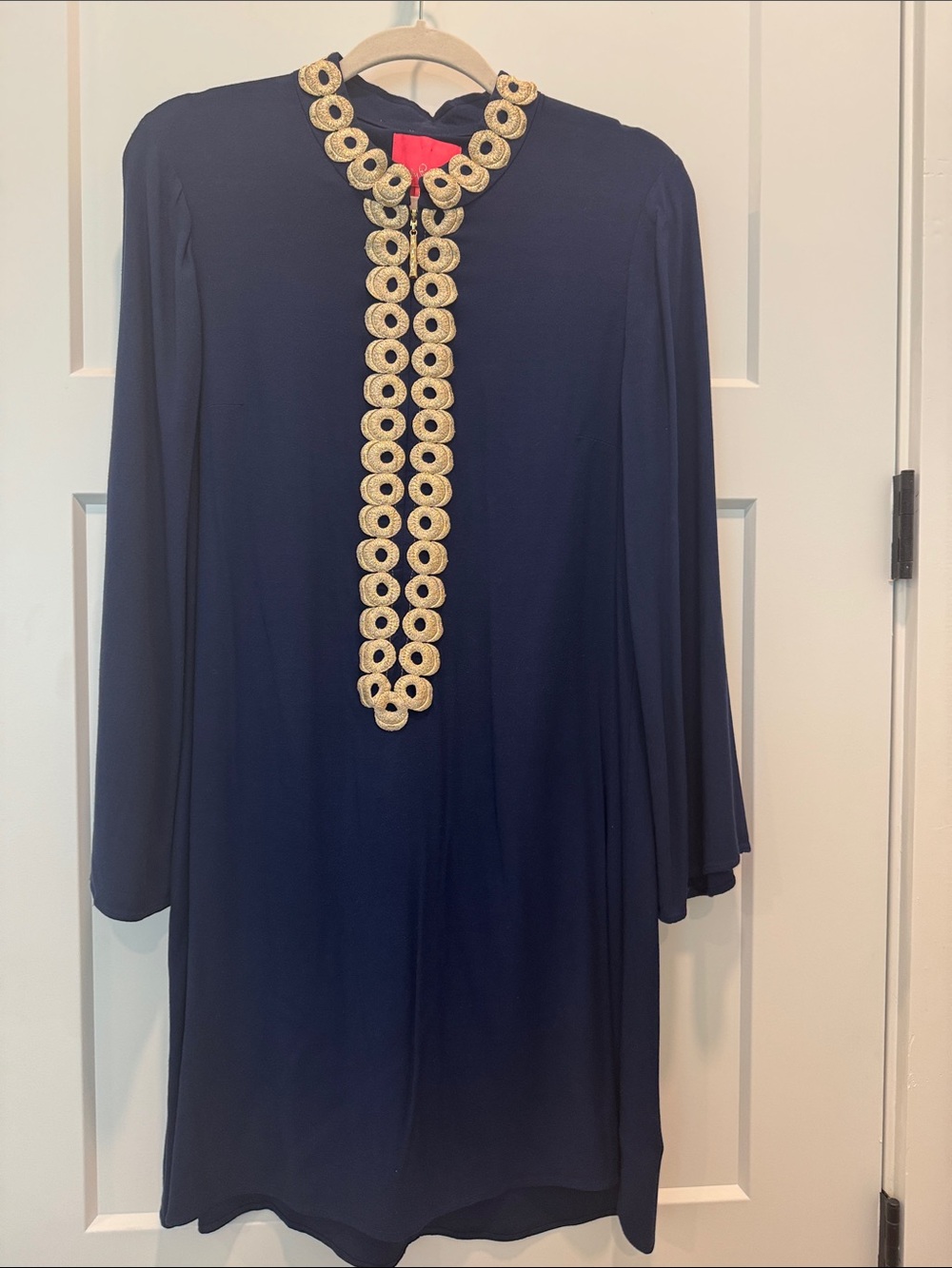 Lilly Pulitzer Navy Long Sleeve Dress with Gold Circular Trim